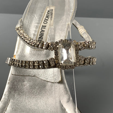 MANOLO BLAHNIK Size 10.5 Silver Leather Strappy Sandals
