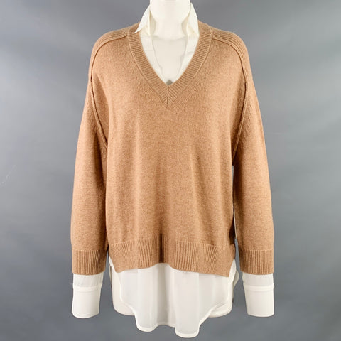 BROCHU WALKER Size M Camel White Wool Cashmere Knit Layered Pullover
