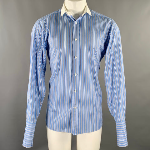 RALPH LAUREN Size M Blue White Stripe Cotton Spread Collar Long Sleeve Shirt