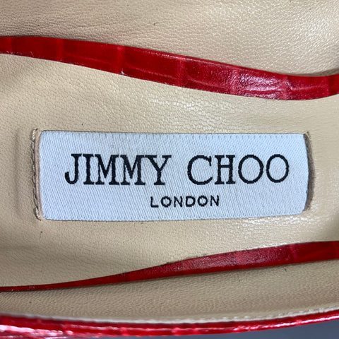 JIMMY CHOO Size 9 Red Leather J000126329395 Croc Embossed Embossed Pumps