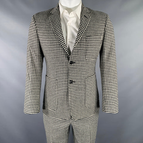 BLACK FLEECE Size 38 Black White Checkered Wool Notch Lapel Suit