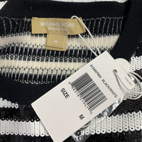 MICHAEL KORS COLLECTION Size M Black White Sequined Merino Wool T-shirt