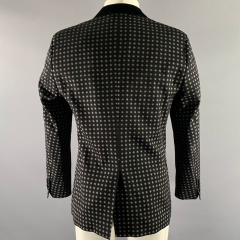 DOLCE & GABBANA Size 40 Black White Dot Cotton Blend Tuxedo Sport Coat