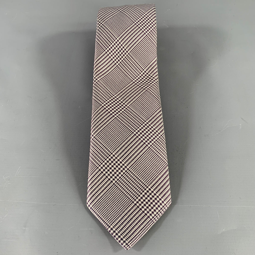 BRIONI Purple White Glenplaid Silk Tie