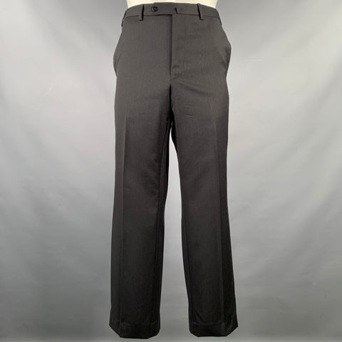 INCOTEX Size 36 Grey Charcoal Wool Flat Front Dress Pants