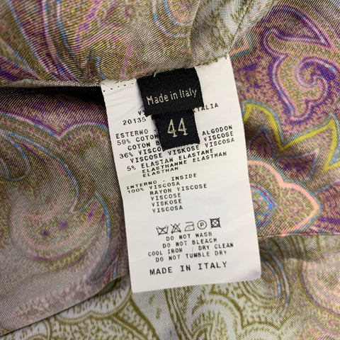 ETRO Size 8 Olive Cotton Blend Ruched Single Breasted Jacket Blazer