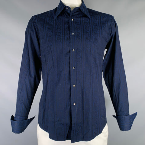 ROBERT GRAHAM Size L Navy Black Stripe Cotton French Cuff Long Sleeve Shirt