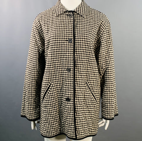 AQUASCUTUM Size XL Black Beige Wool Houndstooth Quilted Buttoned Jacket