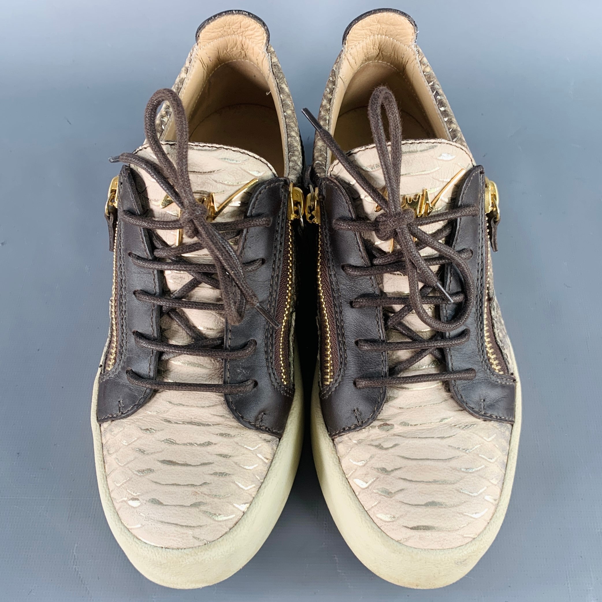 GIUSEPPE ZANOTTI Size 9 Beige Brown Leather Textured Double Side