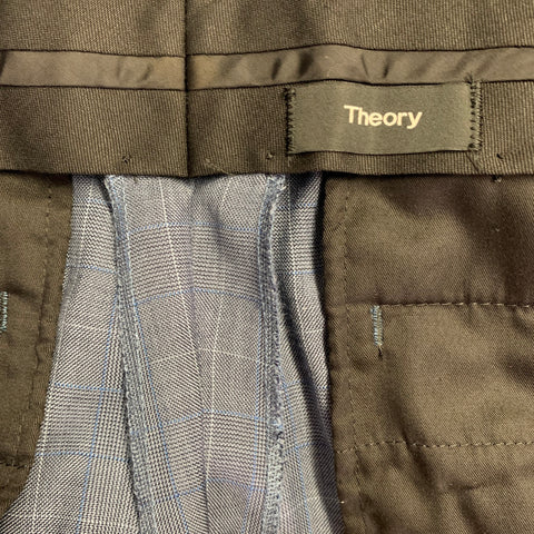 THEORY Size 42 Wellar Marlo Camley Blue Window Pane Wool Suit