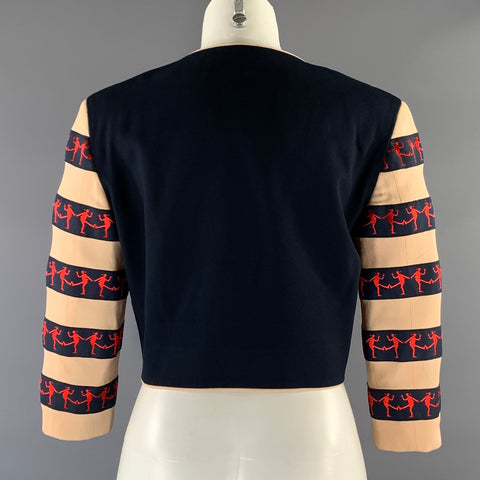 MOSCHINO Size M Navy Red Acetate Rayon Bolero Jacket Indoor Blazer