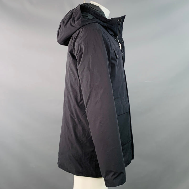 KJUS Size M Gian Black Polyamide Hooded Down Filled Zip Snaps Ski Jacket