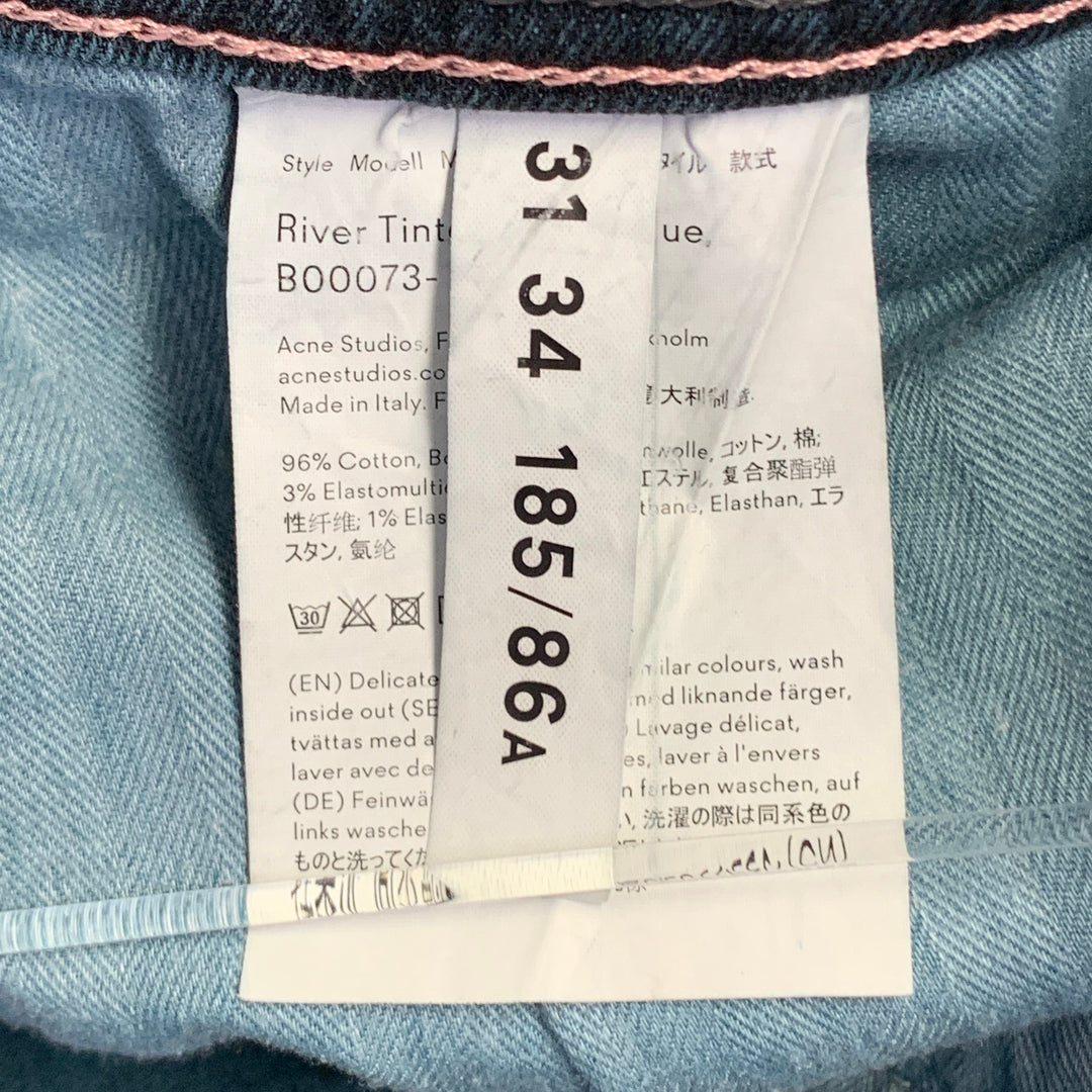 ACNE STUDIOS Size 31 Blue Cotton Blend Twill Slim Straight Button Fly Jeans