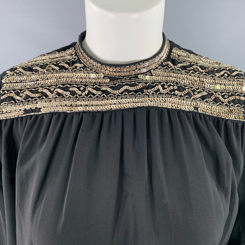 THE KOOPLES Size S Black Gold Polyester Long Sleeve Blouse