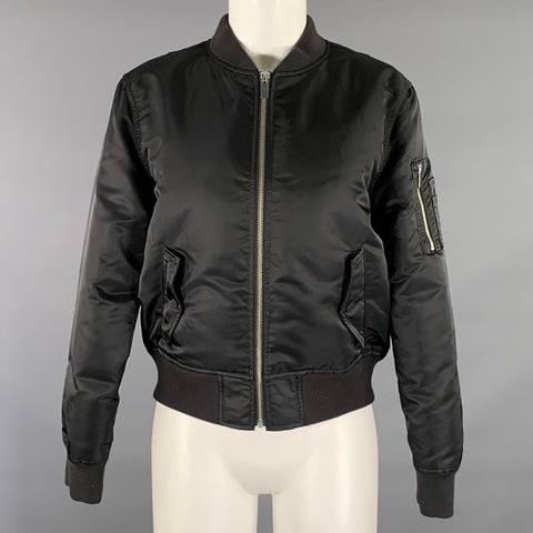 THEORY Size M Black Nylon Bomber Jacket