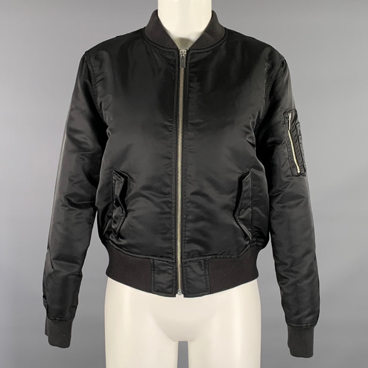 THEORY Size M Black Nylon Bomber Jacket