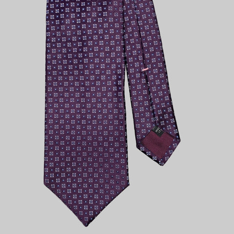 BORRELLI Purple White Squares Silk Tie