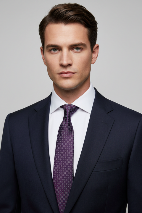 BORRELLI Purple White Squares Silk Tie