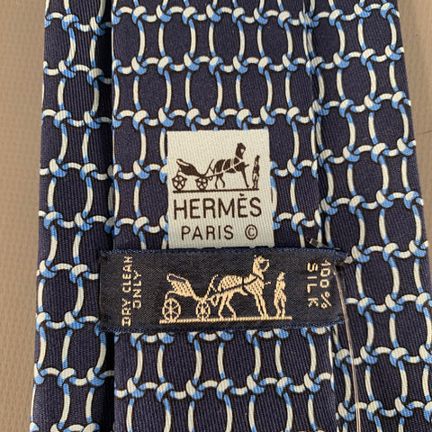 HERMES Navy Blue Knots Silk Tie