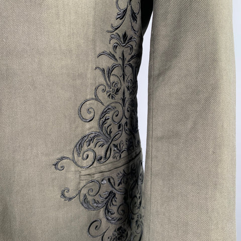 ISABEL BENENATO SS20 Size 40 Green Black Embroidery Linen Cotton Sport Coat