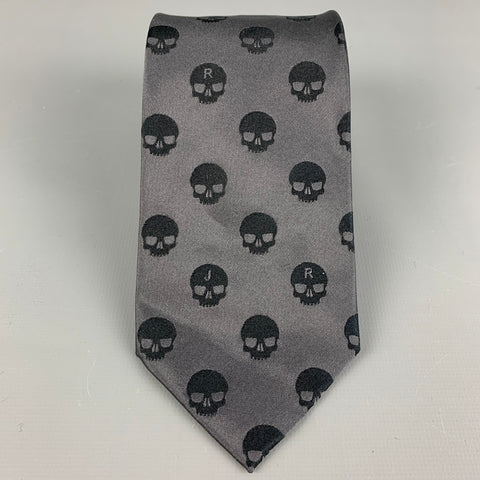 JOHN RICHMOND Charcoal Skull Silk Tie