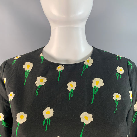 RED VALENTINO Size 8 Black Multi-Color Cotton / Polyester Floral Mid-Calf Dress