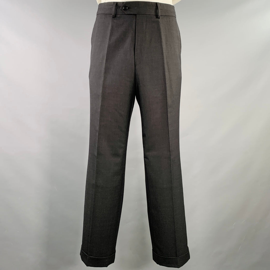 ASTOR & BLACK Size 44 Black Twill Single Breasted Notch Lapel 3 Piece Suit