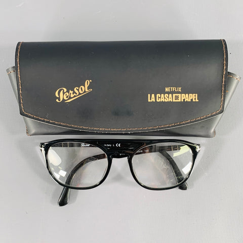 PERSOL Black Acetate Aviator Eyeglasses Frames