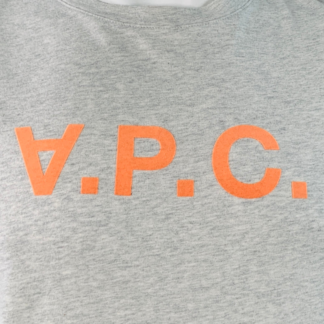 A.P.C. Size XL Heather Grey Orange Cotton Logo Crew Neck T-shirt