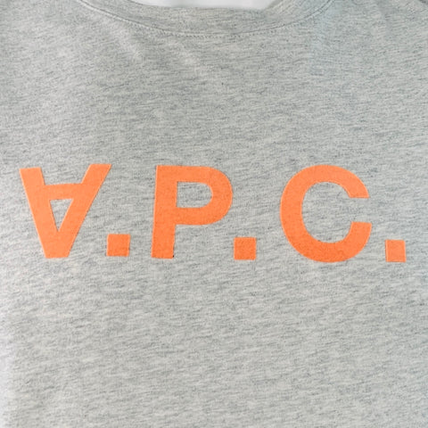 A.P.C. Size XL Heather Grey Orange Cotton Logo Crew Neck T-shirt
