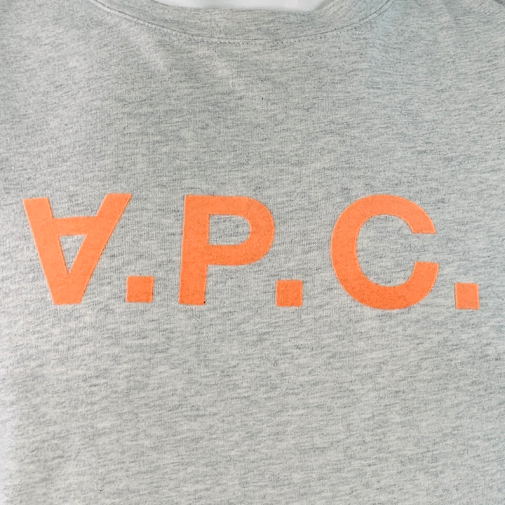 A.P.C. Size XL Heather Grey Orange Cotton Logo Crew Neck T-shirt