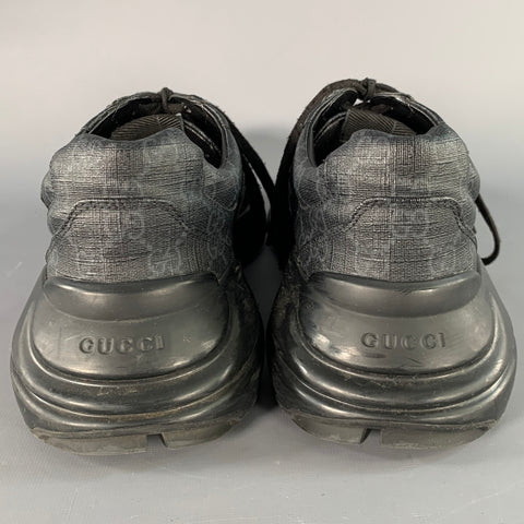 GUCCI Size 10.5 Guccissima Black Grey Monogram Sneakers
