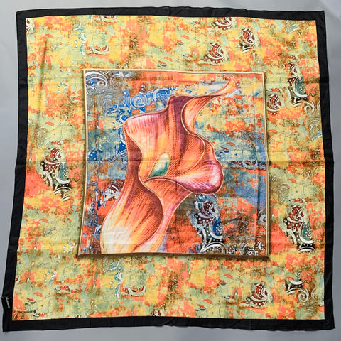 DIAMANTINE Multi Color Abstract Silk Calla Lily Scarf