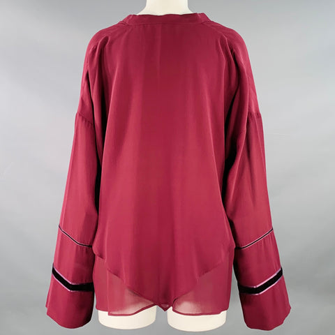 DEREK LAM Size 8 Burgundy Silk Layered V-Neck Blouse