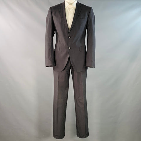 HUGO BOSS Size 42 Regular Black Charcoal Stripe Virgin Wool Silk Suit