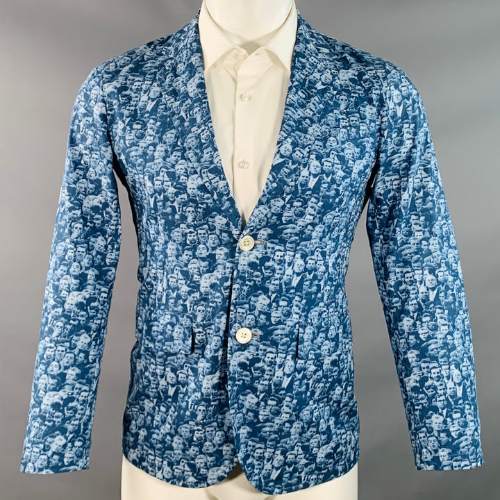 TS (S) Size S Regular Blue Cotton Figures Notch Lapel Sport Coat