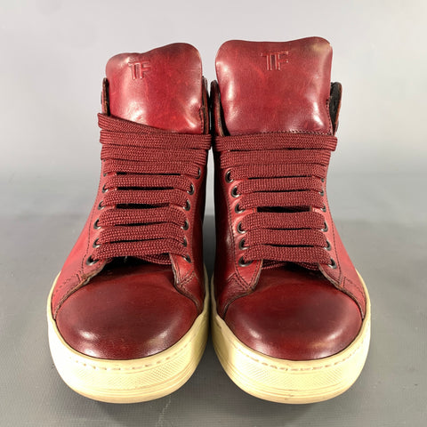 TOM FORD Size 6.5 Burgundy Leather High Top Sneakers