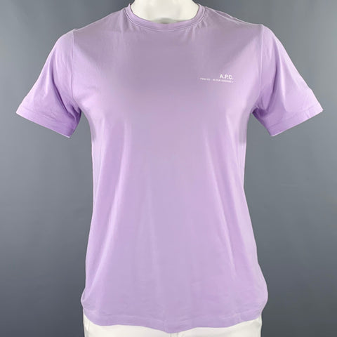 A.P.C. Size L Purple White Cotton Crew Neck T-shirt