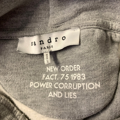 SANDRO Size S Grey New Order Cotton Blend Hoodie Sweatshirt