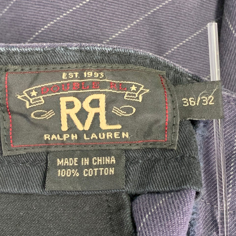 RRL by RALPH LAUREN Size 36 Indigo White Chalkstripe Denim Button Fly Jeans