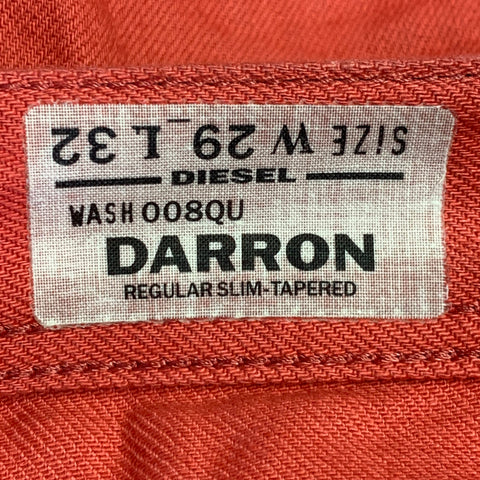 DIESEL Size 29 Darron Red Orange Cotton Twill Slim Tapered Button Fly Jeans