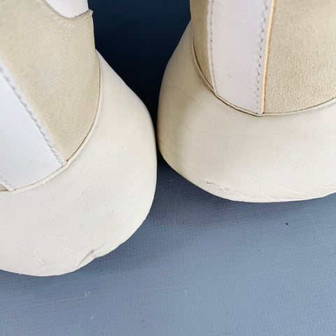 ADIDAS x RICK OWENS SS14 Size 10.5 Vicious White Black Taupe Color Block Leather Chunky Sole Sneakers