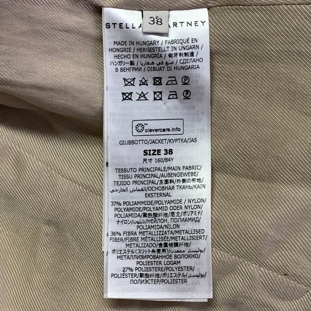 STELLA McCARTNEY Size 2 Metallic Gold Silver Polyamide Blend Jacquard Peak Lapel Pantsuit