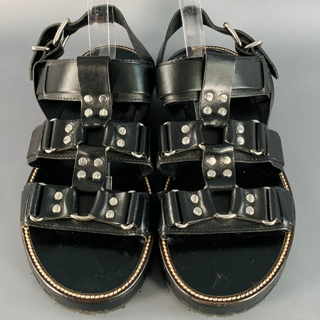 DSQUARED2 Size 8 Harley Black Silver Leather Buckle Sandals