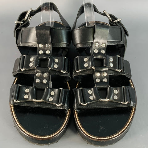 DSQUARED2 Size 8 Harley Black Silver Leather Buckle Sandals