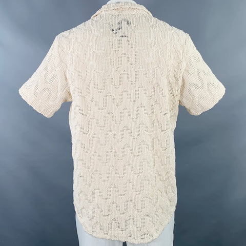 OAS Size L Atlas Cuba Crochet Cream Geometric Cotton Blend Short Sleeve Shirt