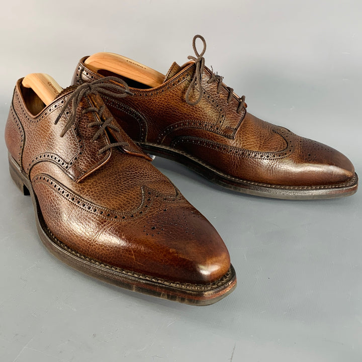 GEORGE CLEVERLEY Size 12 Brown Perforated Pebble Grain Leather Derby Lace-Up Shoes