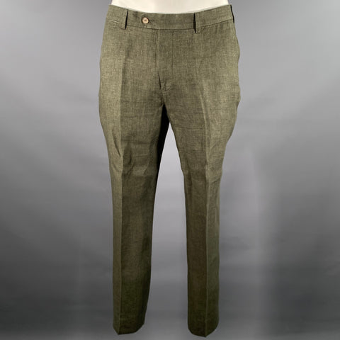 SOLBIATI Size 40 Green Olive Linen Notch Lapel Suit