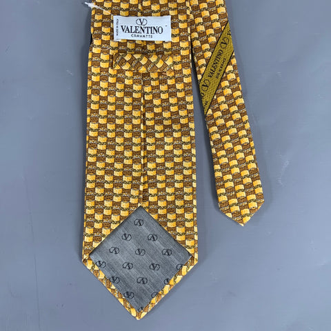 VALENTINO Yellow Brown Abstract Silk Tie