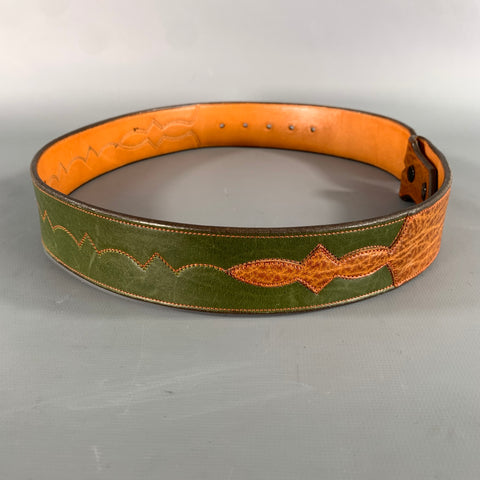 NO BRAND Waist Size 24 Green Brown Western Leather Belt